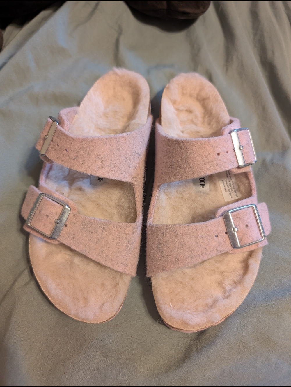 Birkenstock Pink Shearling Two-Strap Arizona Mules - Picture 2 of 4